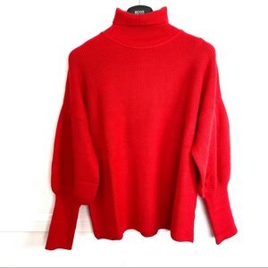 Red Rib Bell Long Sleeve Sweater TurtleNeck size S size L New